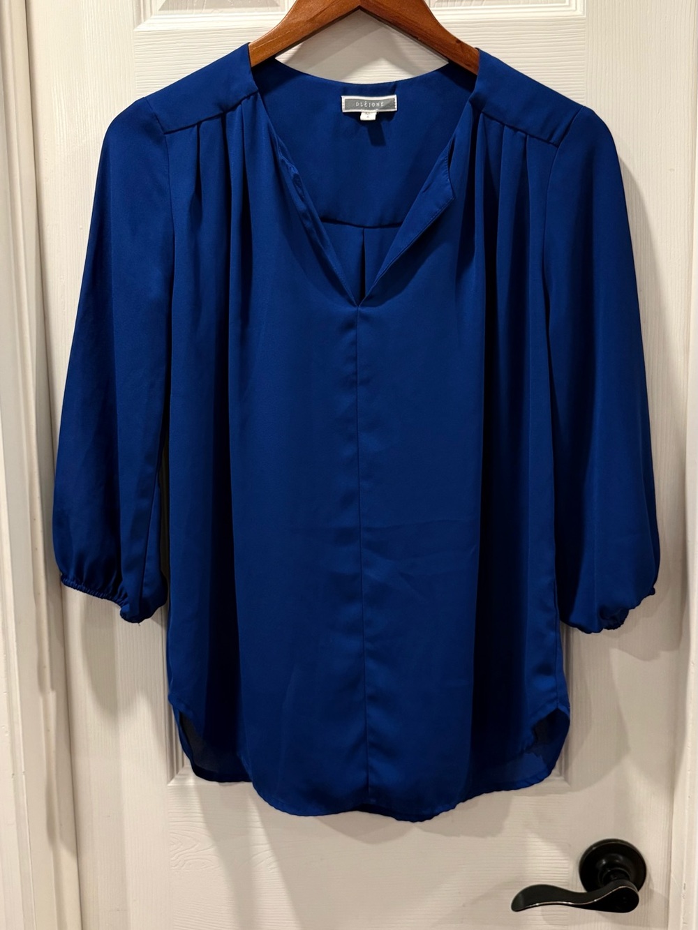 Pleione Cobalt Blue Split V-Neck Blouse